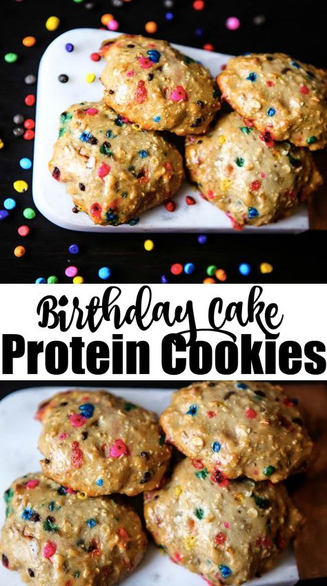 Birthday Cake Protein Cookies with Premier Protein with Premier Protein #thedayisyours #ad Cookies With Protein Powder, Birthday Cake Protein, Cake Batter Recipes, Protein Drink Recipes, Premier Protein Shakes, Protein Cookie, Protein Cake, Healthy Protein Snacks, Premier Protein