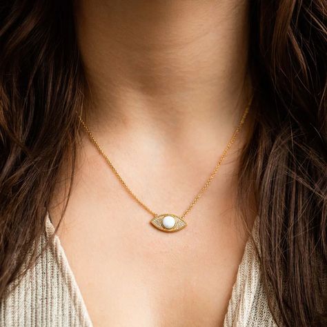 Evil Eye Necklace with Opal Elizabeth Stone, Godmother Necklace, World Map Necklace, World Necklace, Acorn Necklace, Local Eclectic, Karma Necklace, Necklace Stack, Horoscope Necklace