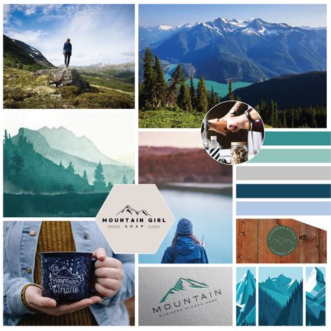 Home Mood Board, Moodboard Blue, Nonprofit Design, Green Moodboard, Branding Mood Board Inspiration, Wedding Invitation Trends, Space Icons, Mountain Illustration, Modern Mountain Home