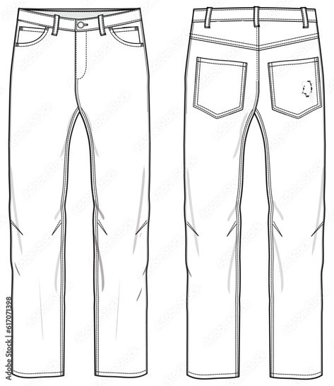 Men's denim jeans trouser pants front and back view flat sketch fashion illustration, five pockets denim pants vector template Stock Vector | Adobe Stock Denim Jeans Template, Mens Pants Technical Drawing, Jeans Sketch Illustration, Mens Sketch, Sketch Fashion Illustration, Men's Fashion Illustration, Denim Pants Outfit, Men Pants Pattern, Folding Jeans