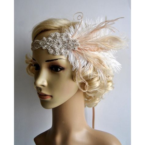 Champagne ivory1920'S Rhinestone Feather Flapper Headband Bridal Head... ($65) ❤ liked on Polyvore featuring accessories, hair accessories, gold, headbands & turbans, rhinestone bridal headband, 1920s headband, 1920s hair accessories, bridal headband and fascinator hats Estilo Charleston, 1920s Hair Accessories, Hair Fascinators, Hair Accessories Gold, Flapper Hair, Bridal Head Piece, 1920s Headband, Bridal Headbands, Gatsby Headband