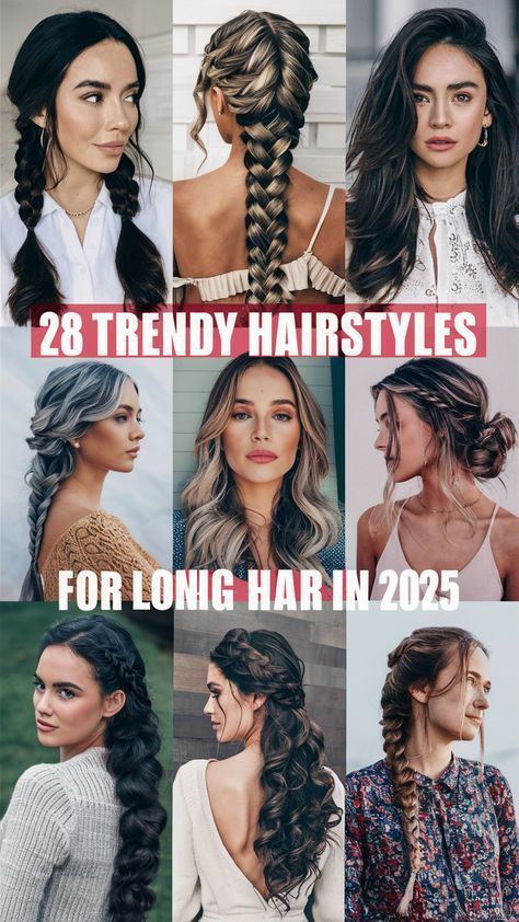 Fancy Hairstyles With Braids, Long Hairstyles For Night Out, Long Hairstyle For Party, Fun Braids For Long Hair, Stylish Hairstyles For Long Hair, 2025 Hairstyles, Long Hairstyles Ideas, Easy Buns, Night Out Hairstyles