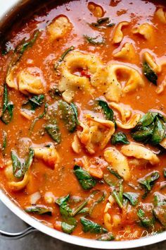 Creamy Tomato Tortellini Soup with Spinach - Cafe Delites Cafe Delights Recipes, Tortellini Minestrone, Tortellini Soup With Spinach, Cafe Delights, Creamy Tomato Tortellini Soup, Slow Cooker Tortellini Soup, Creamy Tomato Tortellini, Soup With Spinach, Tomato Tortellini