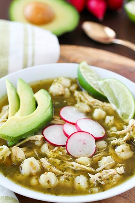 Chicken Posole Verde, Green Posole, Posole Verde Recipe, Posole Recipe Chicken, Pozole Verde Recipe, Chicken Posole, Green Pozole, Posole Recipe, Pozole Verde