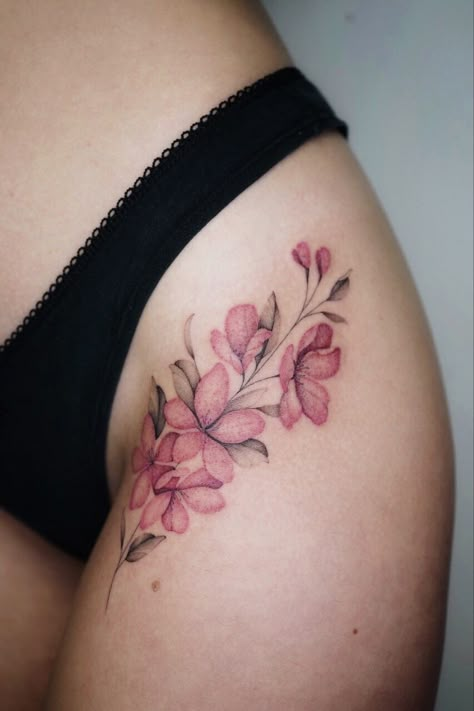 Flower Hip Tattoo, Flower Hip Tattoos, Red Heart Tattoos, Flower Tattoo Ideas, Pink Tattoo, Beautiful Flower Tattoos, Handpoke Tattoo, Hip Tattoos Women, Tattoo Cover Up