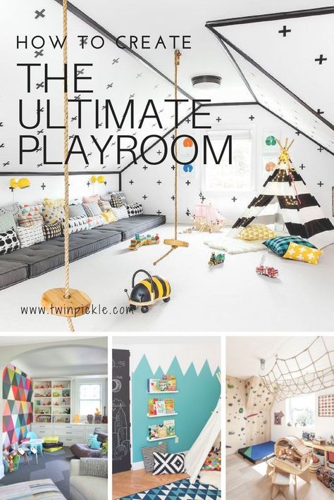 Creating the ultimate playroom requires many things. Your basics include toy storage, activities spaces, and of course it has to ooze fun factor! We're looking at reading nooks, jungle gyms, activity tables and much much more... playroom inspiration! #DIY #homedecor #playroom #momlife #interiordesign #deisgn #homeimprovement Playroom For Kids, Ultimate Playroom, Ruang Gym, Basement Playroom, Boys Playroom, Toddler Playroom, Playroom Storage, Playroom Design, Reading Nooks