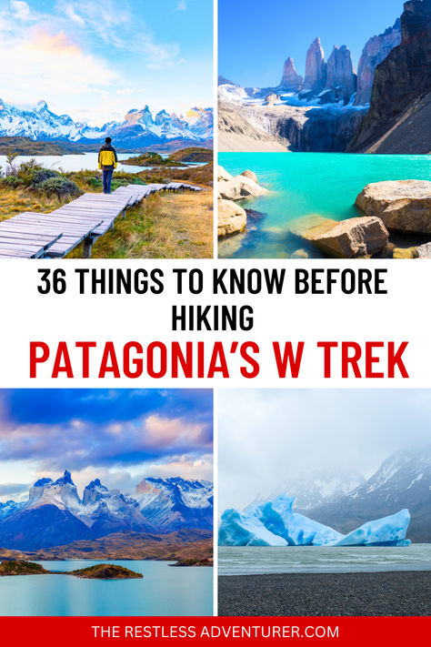 The ultimate outdoor adventure travel destination, Torres del Paine's W Trek is a once in a lifetime adventure. Here are the essential things to know before hiking Torres del Paine's W Trek. 

w trek itinerary | w trek packing list | w trek torres del paine | w trek patagonia | best hikes in torres del paine | torres del paine hiking | torres del paine trekking W Trek Torres Del Paine, Patagonia Trekking, Trek Packing List, W Trek, Hiking Patagonia, Mountain Walking, Patagonia Travel, Patagonia Hiking, Patagonia Argentina