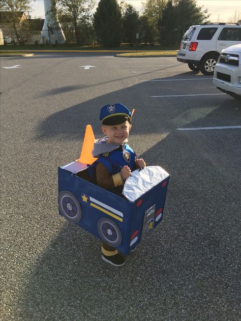 Diy Chase Paw Patrol Costume, Diy Paw Patrol Costume, Paw Patrol Trunk Or Treat, Rocky Paw Patrol Costume, Chase Paw Patrol Costume, Paw Patrol Halloween Costume, Diy Paw Patrol, Stroller Costume, Halloween Diy Kids