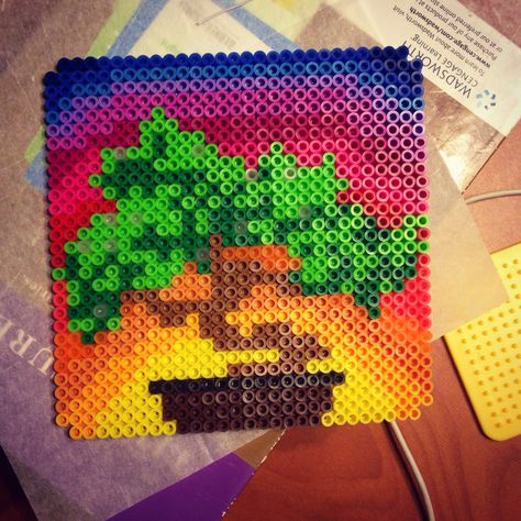 Bonsai perler Sunset Perler Beads, Nature Perler Beads, Perler Bead Landscape, Plant Hama Beads, Perler Plant, Perler Bead Aquarium, Perler Bead Bonsai Tree, Christmas Perler Beads, Modele Pixel Art