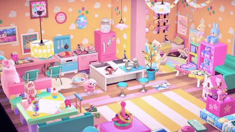 ig milkyzontar Acnh Kidcore Bedroom, Acnh Hhp Kidcore, Acnh Kidcore Interior, Acnh Kidcore House, Kidcore House, Pastel Kidcore Acnh, House Animal Crossing, Kidcore Animal Crossing, Kawaii Island