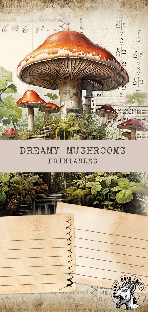 Dreamy Mushrooms journal pages. Printable paper collection for junk journals. Journal Pages Printable, Printable Paper, Junk Journals, Journal Pages, Journal Ideas, Junk Journal, Stuffed Mushrooms, Scrapbooking, Digital Download