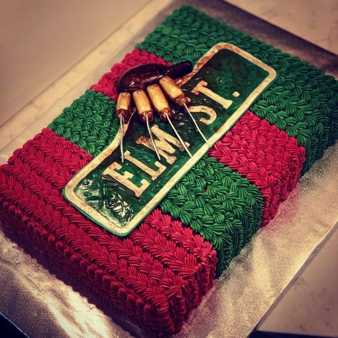 Freddy Krueger Birthday Party, Freddy Krueger Birthday Cake, Freddy Krueger Party Ideas, Freddy Krueger Cake Ideas, Nightmare On Elm Street Cake, Freddy Krueger Birthday Party Ideas, Horror Movie Cakes Birthdays, Horror Birthday Cakes, Horror Cakes Birthdays