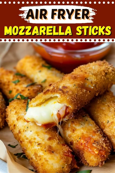 These air fryer mozzarella sticks are so much better than store-bought! With a few simple ingredients, you'll have a crunchy, cream appetizer. Mozerella Stick Air Fryer, Air Fryer Appies, Air Fryer Mozzarella Sticks Homemade, Cheese Sticks Air Fryer, Air Fryer Cheese Sticks, Fresh Mozzarella Appetizers, Airfryer Meals, Air Fryer Mozzarella Sticks, Air Fryer Mozzarella