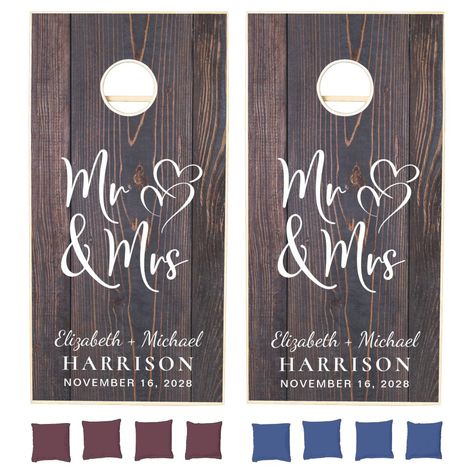 Wedding Cornhole Boards, Wedding Cornhole, Dark Wood Background, Fair Wedding, Cornhole Game, Corn Hole Game, Mr And Mrs Wedding, Party Events, White Illustration