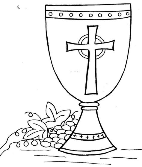 First Communion Chalice And Host Coloring Page Sketch Coloring Page Pew Markers, Printable Colouring Pages, Holy Symbol, Pyrography Designs, Communion Cups, Printable Colouring, Spiritual Images, Church Graphics, Banner Ideas