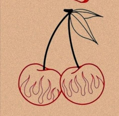 Cherry On Fire Tattoo, Pink Cherry Tattoo, Cherry Hip Tattoo, Cherry Tattoos, Fire Tattoo, Hip Tattoo, Cherry, Tattoos, Pink