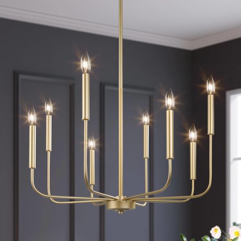 Brass Dining Room Chandelier, Chandelier French Country, Chandelier French, Transitional Dining Room, Modern Lighting Chandeliers, Island Chandelier, Gold Candle Sticks, Decoration Styles, Candle Style Chandelier