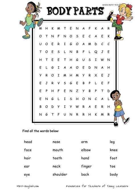 Body Parts Worksheet, Word Puzzles For Kids, English Homework, Reading Comprehension Kindergarten, Kindergarten Reading Activities, English Activities For Kids, Teaching Spelling, Kids Worksheets Preschool, Fun Classroom Activities