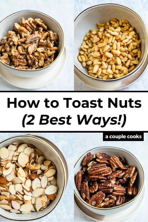 Toasting nuts brings out their nutty flavor and makes them crunchier: you can taste the difference! Here’s how to toast nuts in the oven and on the stove. How To Toast Walnuts In The Oven, Sour Cream Pancakes, Apple Crisps, Homemade Nut Butter, Dessert Recipes Cookies, Greek Yogurt Pancakes, A Couple Cooks, Vegan Recipes Plant Based, Couple Cooking