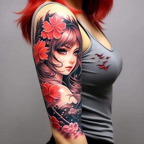 I will made a anime or realistic sleeve tattoo for you Geisha Tattoo Sleeve, Realistic Sleeve Tattoo, Geisha Tattoo Design, Hip Thigh Tattoos, Geisha Tattoo, Thigh Tattoos, Custom Tattoo Design, Black Work, Dream Tattoos