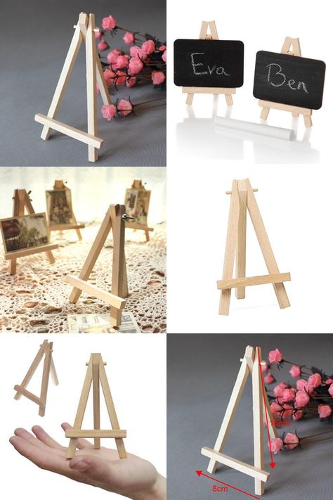 Diy Wood Easel Stand, Card Stand Display, Wood Wedding Table, Diy Photo Holder, Picture Frames Standing, Wood Invitation, Fabric Crafts Diy, Wood Easel, Craft Stalls