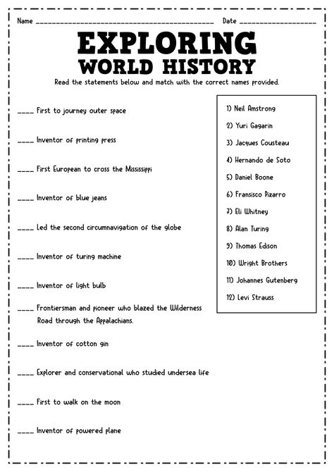 World History Worksheets Free Printable, History Worksheets For Middle School, History Vocabulary Words, Us History Worksheets, 7th Grade History Worksheets, High School Worksheets Free Printable, History Worksheets For Kids, World History Worksheets, Create Worksheets