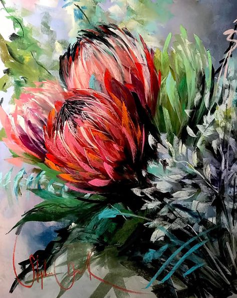 Stephie Clark Protea Art, Soft Pastel Art, Acrylic Art Projects, Abstract Flower Art, Flower Painting Canvas, Abstract Floral Art, Abstract Flower Painting, Flower Art Painting, Pastel Art