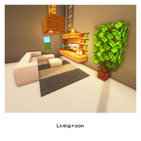 A relaxing living room for in your house. #minecraft #creative #decorate #livingroom #room #tv #plants #minecrafthouse Minecraft Living Room Aesthetic, Tv Design Minecraft, Minecraft Furniture Ideas Living Rooms, Minecraft Tv Ideas, Minecraft Lounge Room, Minecraft Couch, Minecraft Creative Ideas, Minecraft Knitting, Tv Minecraft