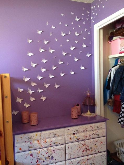 Purple Wall Room Ideas Aesthetic, Daughter Room Makeover, Purple Butterfly Room, Purple Kids Room, Pink And Purple Bedroom, Pink And Purple Room, Love Themes, Green Girls Rooms, Whimsical Decorations