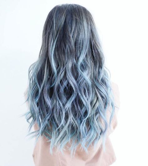 Pastel Blue Ombre Highlights Ice Blue Hair, Icy Blue Hair, Blue Hair Highlights, Pastel Blue Hair, Blond Ombre, Blue Ombre Hair, Light Blue Hair, Brown Ombre Hair, Ombre Hair Blonde