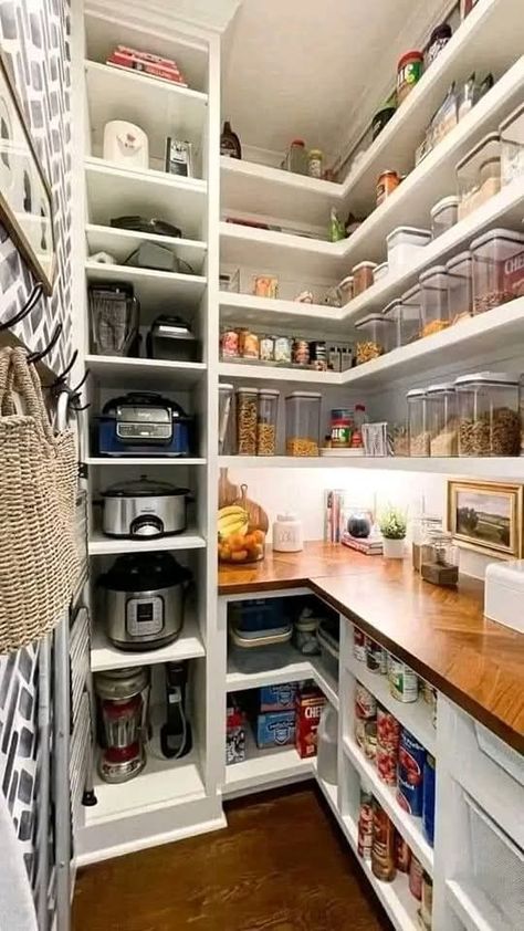 Island Cabinet Design, Step In Pantry, Small Appliance Storage, Small Pantries, Farm House Pantry, Classic Timeless Kitchen, Pantry Kitchen Ideas, Small Walk In Pantry, Barndo House