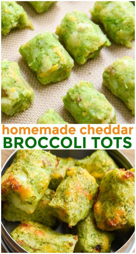 Potato Broccoli Tots, Party Meal Ideas For A Crowd, Broccoli Tots For Kids, Potato Brocolli Recipes, Broccoli Cheddar Bites Toddler, Broccoli Recipes Toddler, Family Friendly Side Dishes, Broccoli For Toddlers, Toddler Side Dishes