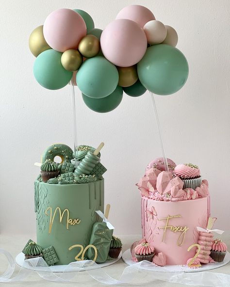 Same but different birthday cakes... - The Fat Fairy Cakes | Facebook Cake For Siblings, Different Birthday Cakes, Sister Cake, Daddy And Daughter, Same But Different, Twins 1st Birthdays, Fairy Cakes, Drip Cake, Drip Cakes