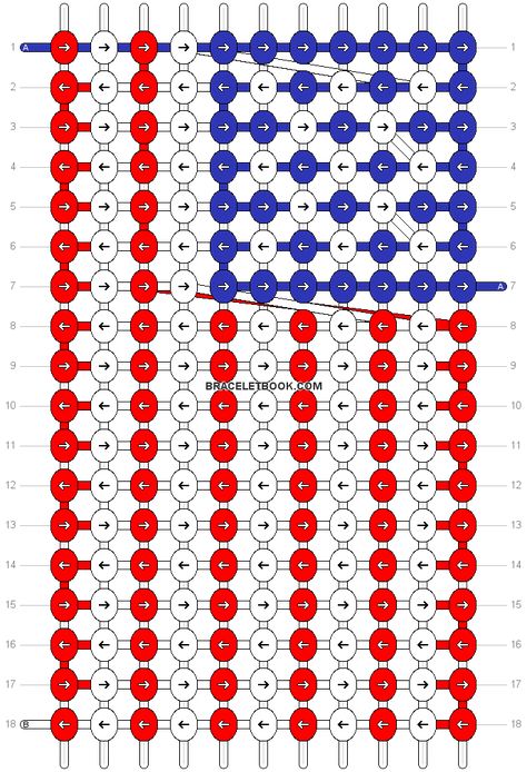 Alpha pattern #27116 | BraceletBook 4th Of July Bracelet Patterns, African Crochet, Alpha Bracelet, Bracelet Stuff, Cute Friendship Bracelets, String Bracelets, Friendship Bracelets Designs, Bracelets Patterns, Blue Flag