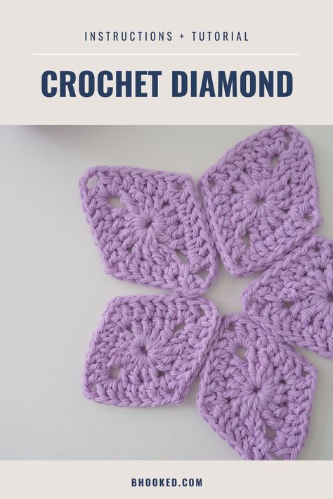 In this tutorial we'll show you how to crochet a diamond, a great motif to create unique shapes or fill the gaps on some of your other motif projects.  #BHooked #Crochet #FreeCrochetPattern Crochet Diamond Pattern, Crochet Triangles, Crochet Diamond, Yarn Project, Temperature Blanket, Crochet Box, Crochet Motif Patterns, Crochet Triangle, Crochet Hexagon