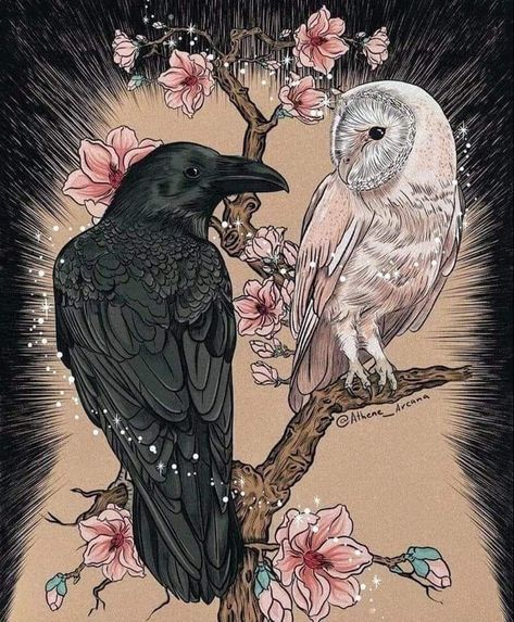 Raven And Owl, Rabe Tattoo, Crow Tattoo, Spirit Animal Art, Raven Tattoo, Black Birds, Crow Art, Creepy Tattoos, Raven Art