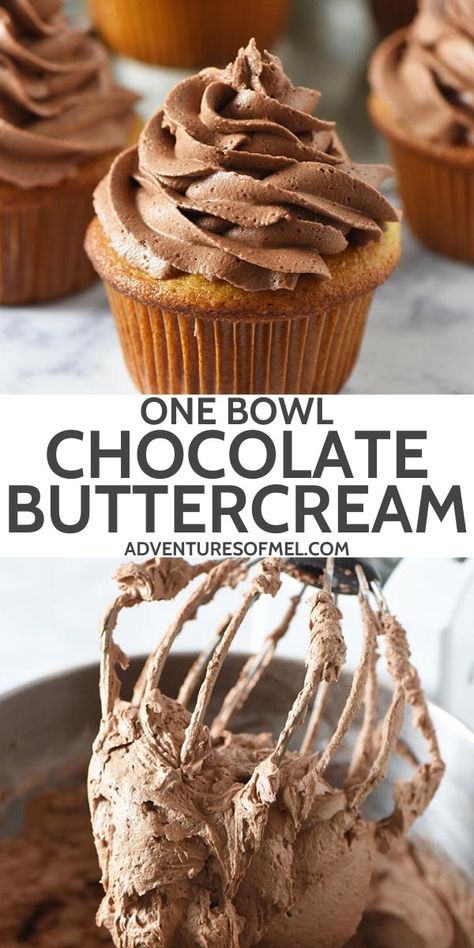 Easy recipe for the best bakery style milk chocolate buttercream frosting, perfect for decorating or piping onto cake and cupcakes. It's fluffy, creamy, and silky smooth! #adventuresofmel #chocolatebuttercream #chocolatefrosting #chocolateicing #frosting #icing #buttercream #cakedecorating #cupcakes #cakefrosting #desserts #easyrecipes #easydesserts #chocolate Best Chocolate Buttercream, Chocolate Buttercream Frosting Easy, Homemade Chocolate Buttercream Frosting, Best Chocolate Buttercream Frosting, Frost Cupcakes, Chocolate Buttercream Frosting Recipe, Frosting Cupcakes, Chocolate Buttercream Icing, Easy Buttercream Frosting