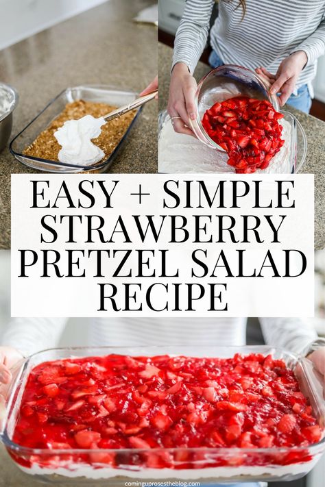 Easy Desserts For A Picnic, Easy Congealed Salad, Strawberry Desserts Pretzel, Strawberry Pretzel Salad Small Batch, Easy Make Ahead Party Food For A Crowd, Strawberry Congealed Salad Recipes, Strawberry Pretzel Jello Salad With Frozen Strawberries, Jello Pretzel Salad Strawberry, Easter Jello Recipes Fruit Salads