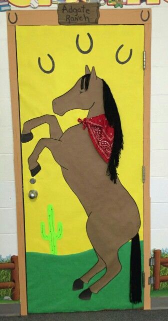 Western themed door #schooldoor #western #creativedoor #schooldecor Western Door Decorations For School, Western Classroom, Holiday Door Decorations, Texas Theme, Wild West Theme, School Door Decorations, Library Themes, Western Theme Party, School Doors