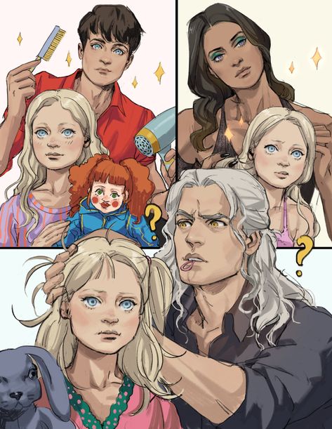 Columbo on Twitter: "Jaskier and Yennefer doing (baby) Ciri‘s hair vs Geralt #thewitcher… " Geraskier Fanart, Geralt Fanart, Geralt X Jaskier Fanart, Geralt And Ciri, Witcher Wallpaper, The Witcher Geralt, The Witcher Books, Witcher Art, Yennefer Of Vengerberg