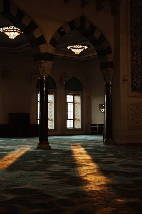 Interior of Mosque · Free Stock Photo Inside Mosque, Interior Mosque, Mosque Interior, Peaceful Interior, Islamic Wallpapers, Medina Mosque, Mosque Architecture, Dark Interiors, Islamic Wallpaper