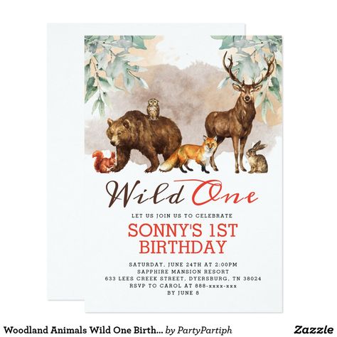 Born Two Be Wild, Woodland Invitation Birthday, Woodland Animal Birthday, Baby Birthday Card, Animal Birthday Invitation, Woodland Birthday Party, Wild One Birthday, Wild One Birthday Party, Woodland Baby Shower Invitations