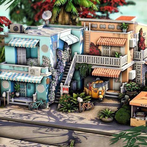 Tropical Apartments in Tomarang 🌴 | Patreon Sims 4 Rental, Sims Challenge, Modern Parisian, The Sims 4 Lots, San Myshuno, Sims 4 Family, Bedroom Drawing, Sims 4 Bedroom, Sims 4 House Building