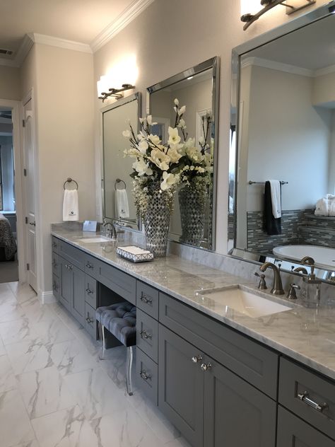 His And Hers Bathroom Master Baths, Double Sink Bathroom Vanity Ideas, Master Bath Suite, Diy Home Upgrades, His And Hers Bathroom, Bathroom 2024, Backlit Bathroom Mirror, Mirror Lighting, Small Bathroom Remodel Designs