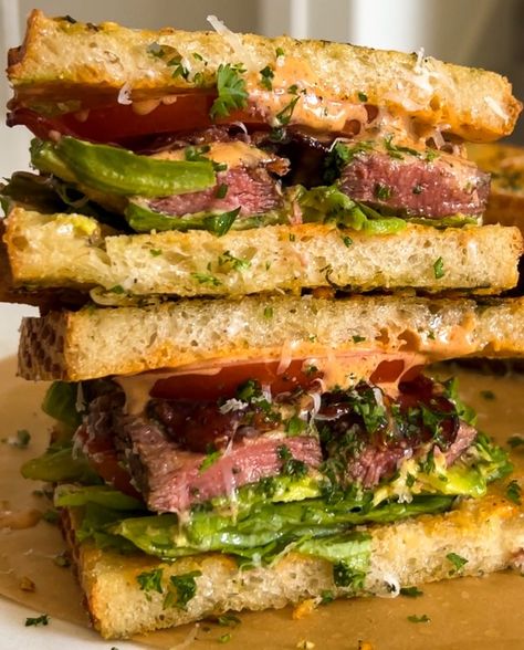 Steak Sandwich - Moribyan Ribeye Sandwich Recipe, Flap Steak, Breaded Steak, Steak Sandwich Recipes, What To Make For Dinner, Sauteed Peppers, Chipotle Aioli, Tender Steak, Beef Bacon