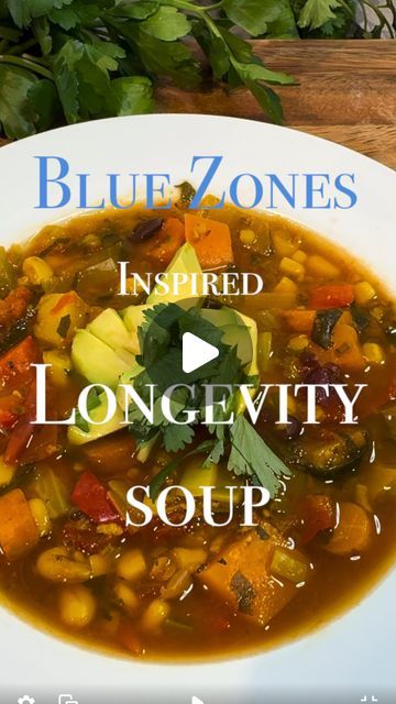 Toni Scaglione on Instagram: "Blue Zones Longevity soup 🥣 Recipe ⬇️  This soup was inspired by @danbuettner and the @bluezones  @netflix documentary Live to be 100.  Meal prep for the week with this easy one pot soup 🥣   The daily food intake of people living in the Blue Zones is about 95% vegetables 🥕   Did you know that adding a cup of beans a day can add up to two to three years onto your life! 🫘   This type of dish is a staple in all 5 of The Blue Zone communities, its a nutrient-rich bowl of goodness that’s high in fiber, packed with antioxidants and flavor, perfect for any season.  INGREDIENTS  Vegetable Minestrone   •1 cup of black beans •1 cup of kidney beans •1 cup of navy/white beans •1 cup of sweet corn  •7 tablespoons of extra-virgin olive oil •1 cup of chopped white or yel Sardinian Minestrone Soup Blue Zone, Blue Zone Minestrone Soup Recipe, Blue Zone Recipes Breakfast, Blue Zone Soup Recipes, Blue Zone Minestrone Soup, Blue Zone Soup, Easy One Pot Soup, Longevity Soup, Blue Zone Recipes