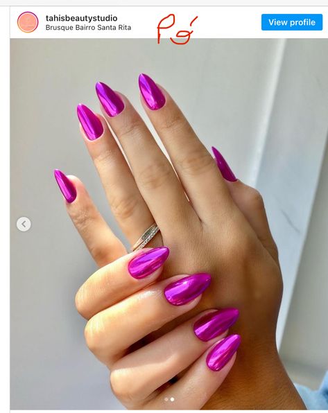 Fuschia Chrome Nails, Purple Chrome Nails, Hoco Nails, Aurora Nails, Latest Nail Trends, Chrome Powder, Manicures Designs, Fancy Nails, Dope Nails