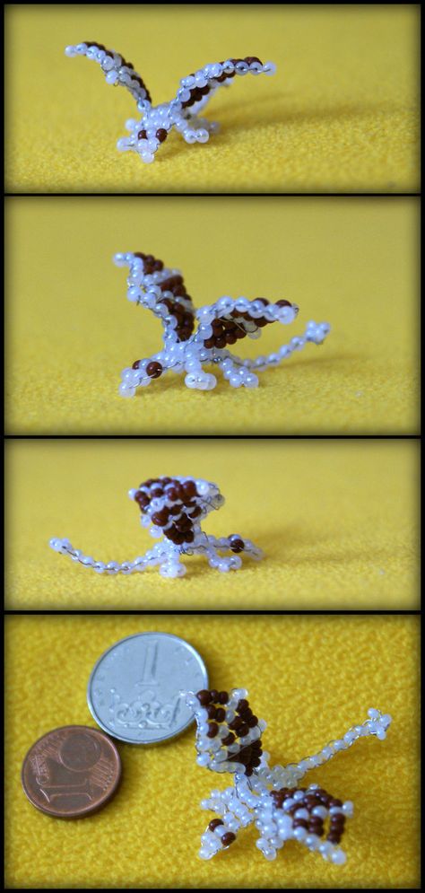 beading dragons | Beaded Dragon by *Samantha-dragon on deviantART How To Make 3d Beaded Animals, 3d Seed Bead Animal Tutorial, Animals Out Of Beads, Tiny Bead Animals, 3d Beading Tutorial, Small Bead Animals, Bead Animals 3d, Bead Dinosaur Pattern, Glass Bead Animals