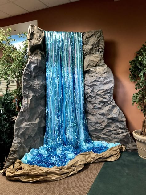 Vbs Waterfall, Dino Vbs, Treasured Vbs, Mystery Island Vbs, Vbs 2024 Breaker Rock Beach, Jungle Journey Vbs, Rocky Railway Vbs, Waterfall Decoration, Breaker Rock Beach Vbs