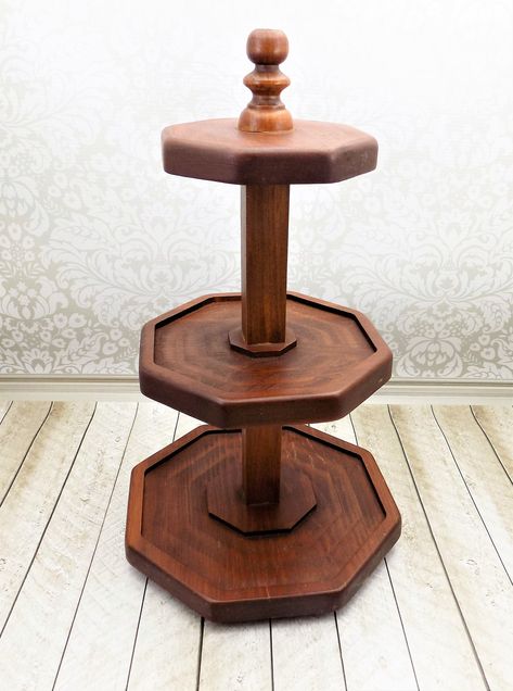 Wood Tiered Lazy Susan, Two Tiered, Ball Bearing Turntable, Traditional Design, Tidbit Tray, Revolving Spice Holder, Vintage Kitchen Serving